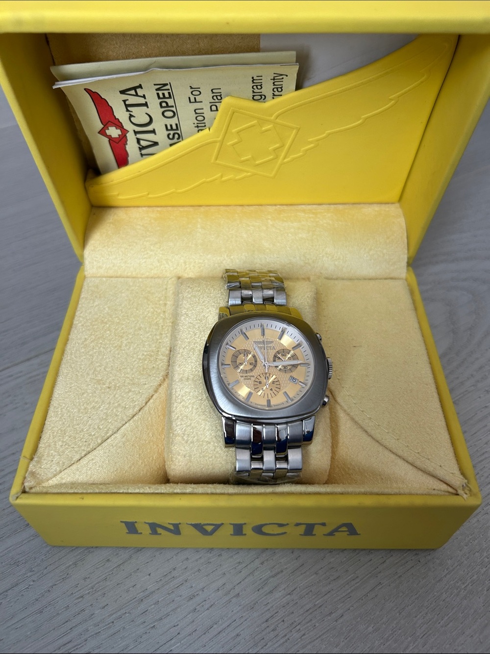 Invicta Silver Stainless Steel Watch with Gold Dial
